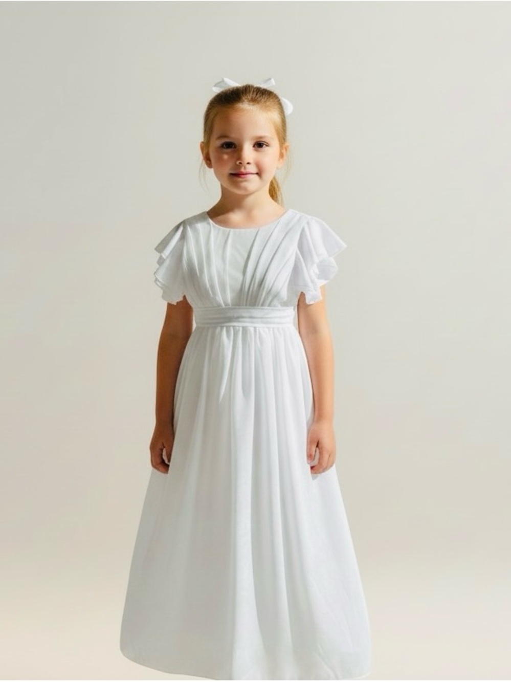 Girls' White Flutter Sleeve Special Occasion Dress - Kid’s Size 8/9, Never Worn